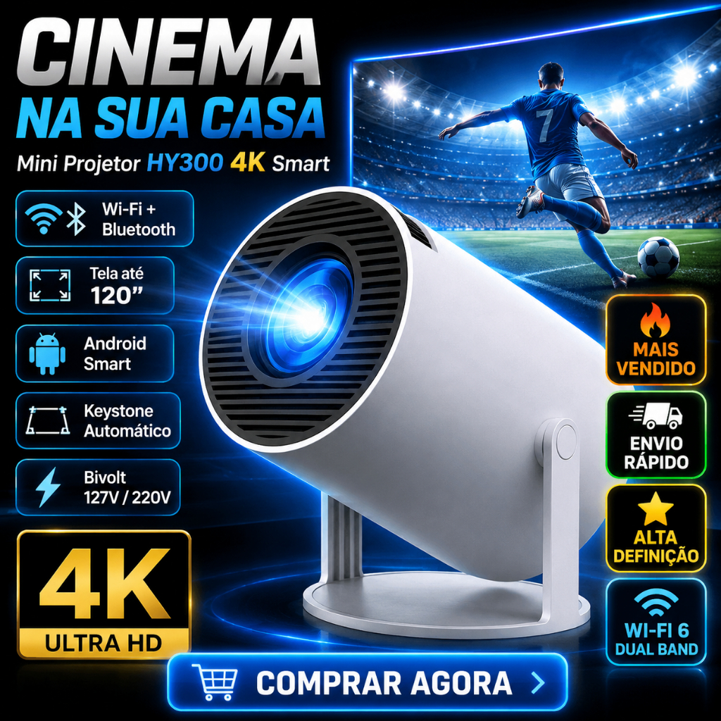 Mini Projetor Portátil WiFi Bluetooth 4K HD Android Cinema Casa Bivolt Automático Filmes Eventos