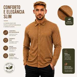 Camisa Manga Longa Masculina Modelagem Slim Homem Moderno Moda Sustentável