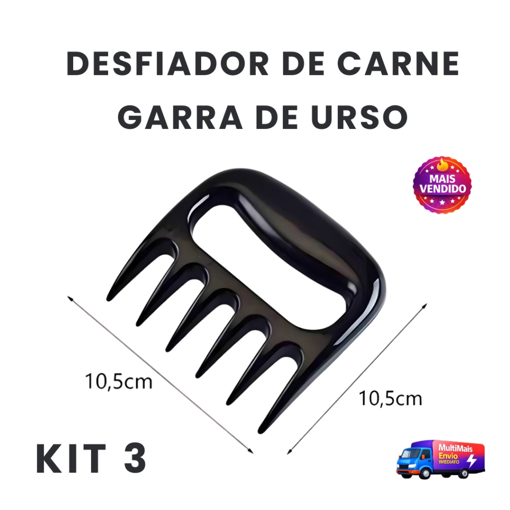 Desfiador de Carne Garra de Urso Profissional BBQ KIT 3 Peças Desfia Frango Carne Costela Churrasco