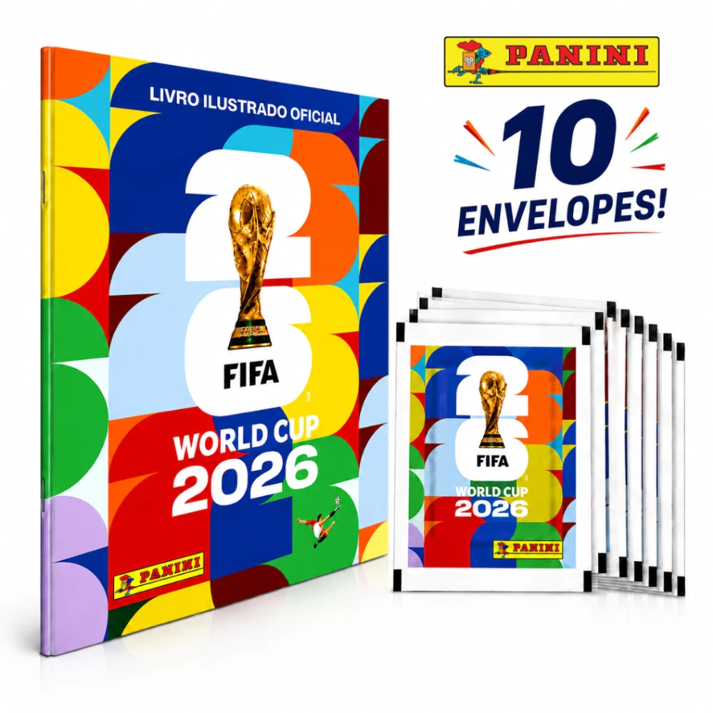 Kit Álbum Brochura Oficial Copa do Mundo 2026 + 70 Figurinhas - Complete Seu Álbum Original Panini