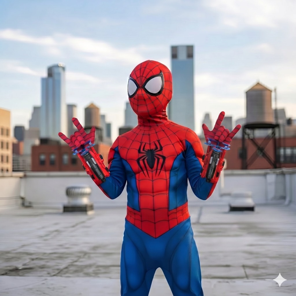 Fantasia Infantil Homem Aranha Spider-man Longa Com Músculos Mascara De Pano E Luva Lança Teia