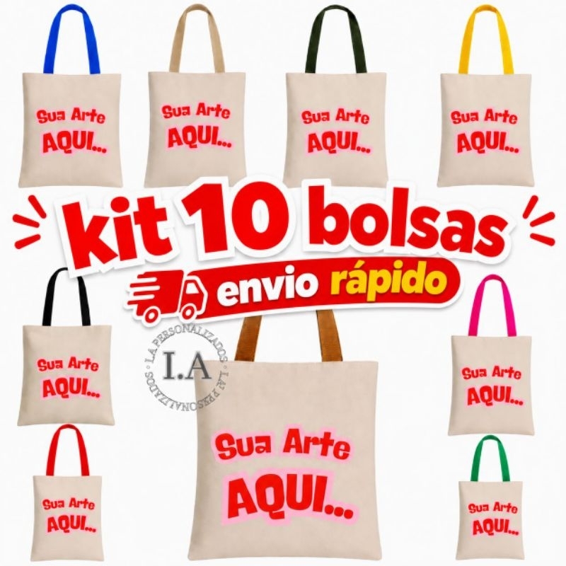 Kit 10 Ecobag Nylon Personalizada 33x36 sua Arte
