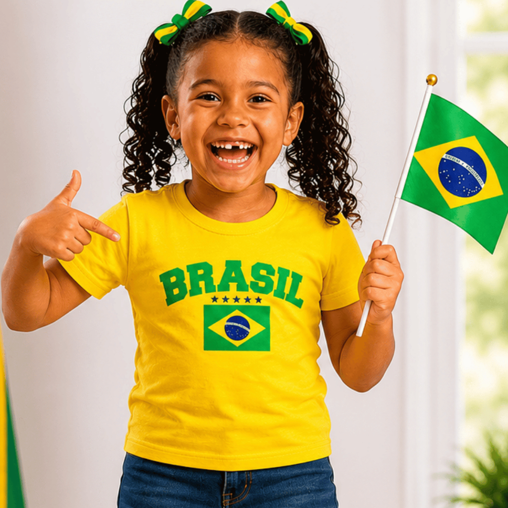 Camiseta Brasil Infantil Copa 2026 Menino Menina 100% Algodão Seleção Brasileira
