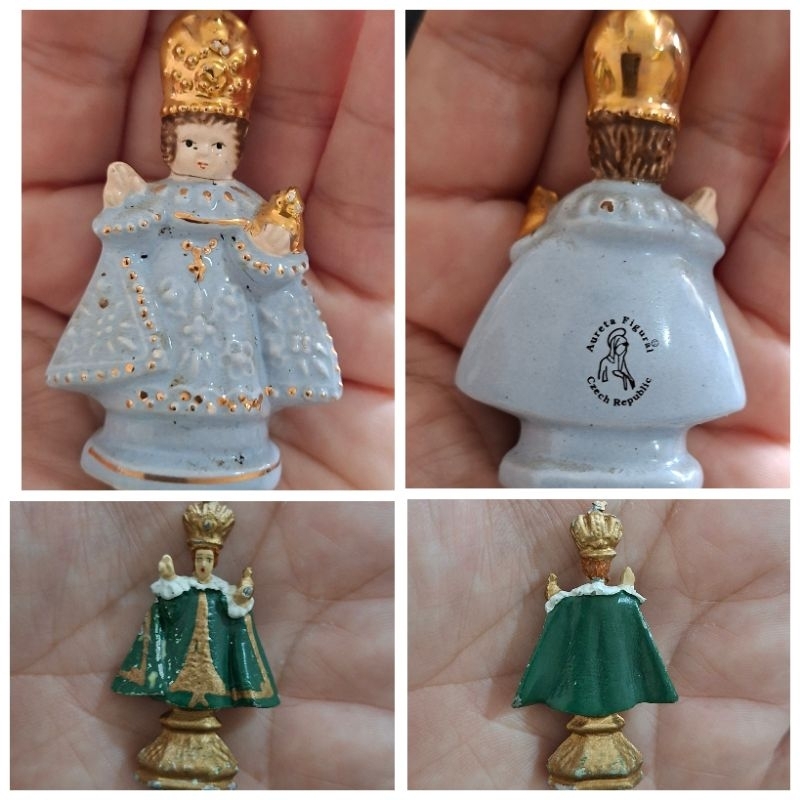Estatuetas De Menino Jesus De Praga Aureta Figural, Czech Republic (Maior) / Em Chumbo (Menor)