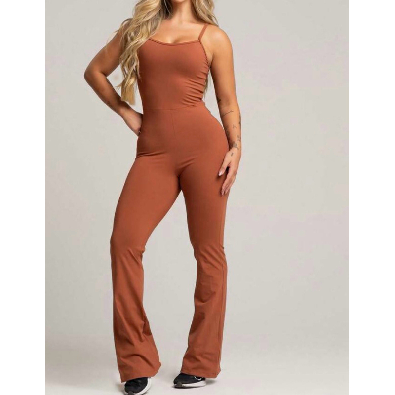 MACACÃO FITNESS FEMININO ESTILO FLARE POLIAMIDA ZERO TRANSPARÊNCIA  ROUPA ACADEMIA