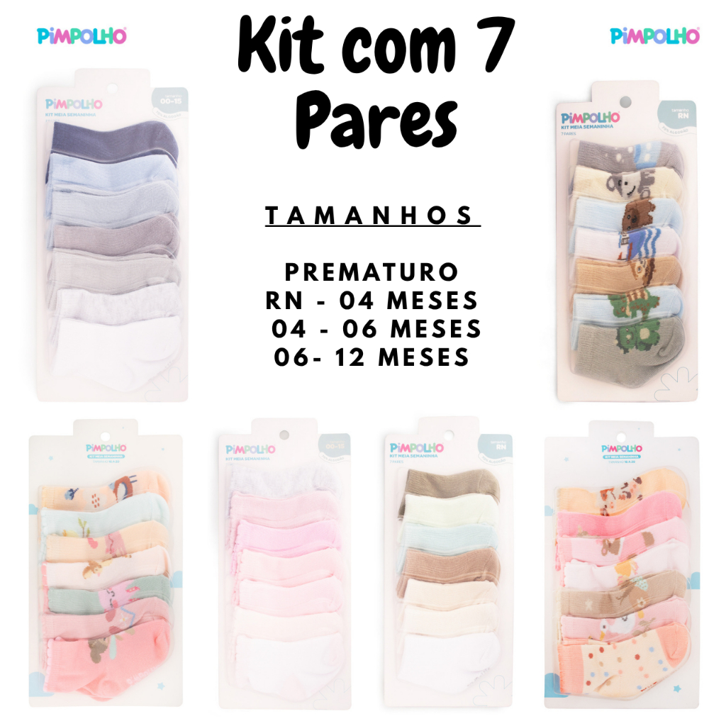 Kit 7 pares de meia LISAS OU ESTAMPADAS Masculina Feminina e Unissex - PIMPOLHO