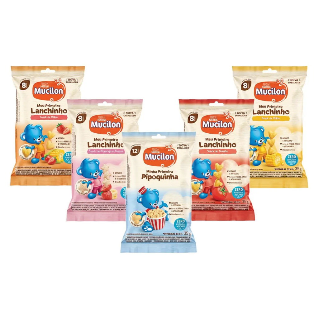Mucilon Meu Primeiro Lanchinho Snack Lanche Infantil Morango/Banana Laranja/Banana Tomate Milho Pipoquinha