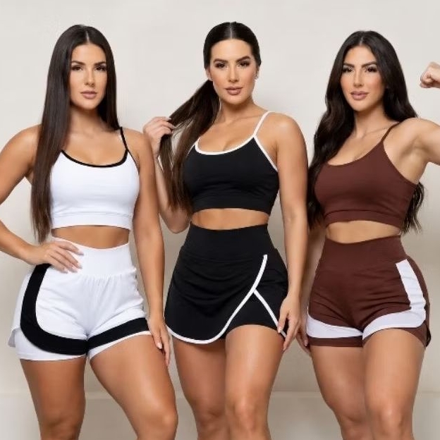 Conjunto Academia Feminino Corrida Top + Short  Duplo Cintura Alta   NÃO MARCA ZERO TRANSPARENCI