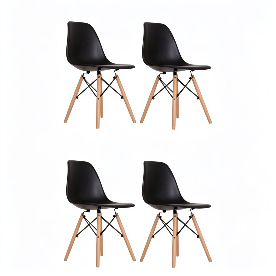Conjunto 4 Cadeiras Eames Eiffel com Pés de Madeira para Escritório e Sala - Seat&co