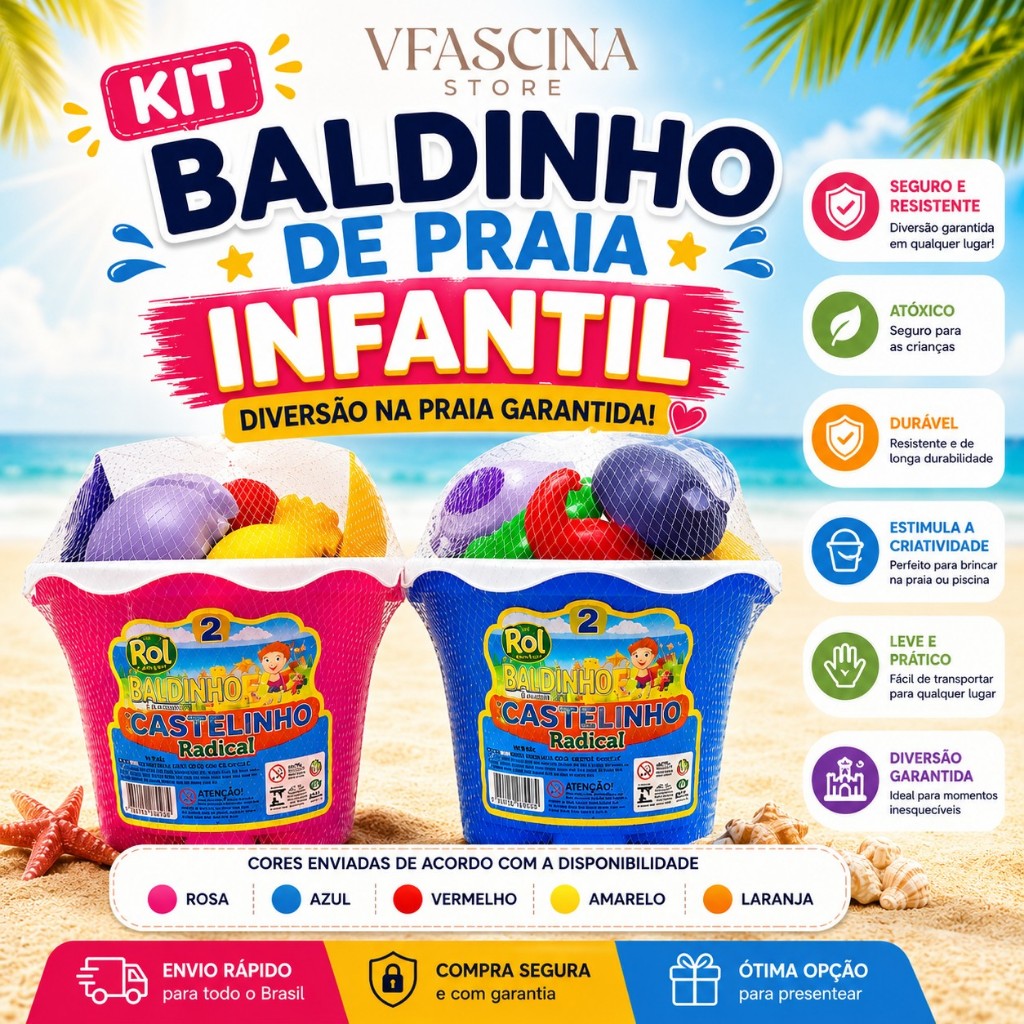 Baldinho de Praia Infantil Colorido Brinquedo de Areia para Crianças Praia Piscina Lazer