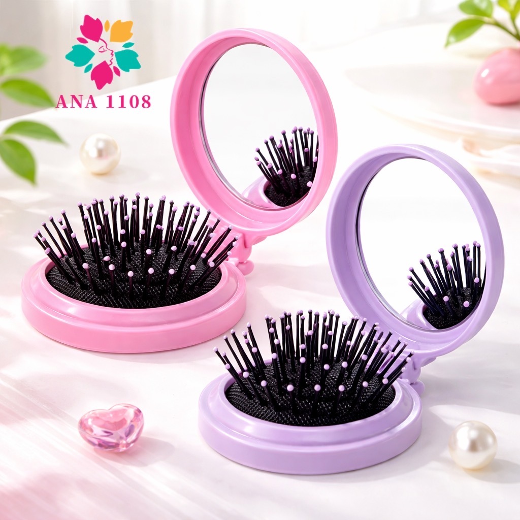 ANA1108 KIT 12 Pcs Mini Escova de Cabelo Dobrável Com Espelho-Portátil e Perfeita Para Bolsa — imagem 2 de 2