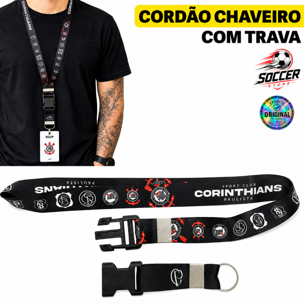 Cordão Chaveiro Corinthians Time Lanyard Pescoço Oficial Original Trava Mochila Argola Presente