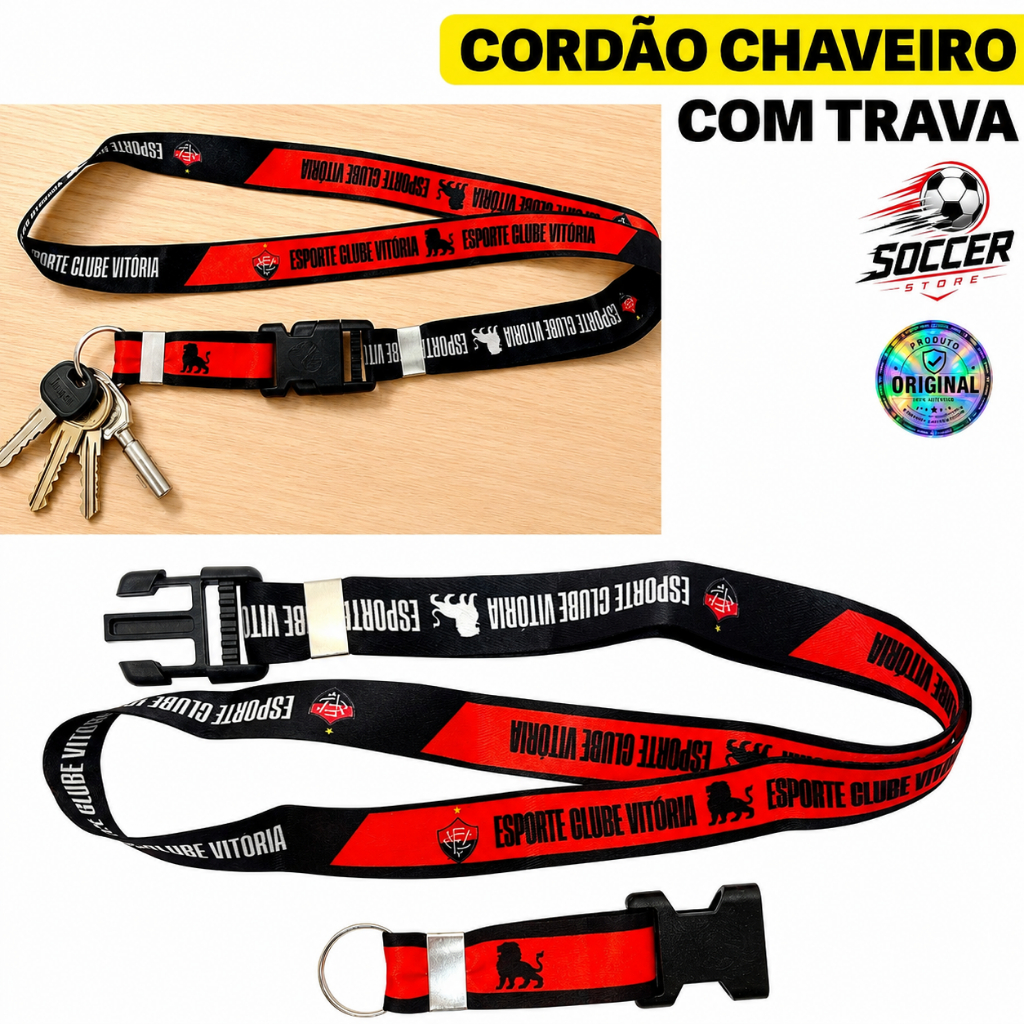 Cordão Chaveiro Esporte Clube Vitória Lanyard Pescoço Oficial Original Trava Mochila Argola Presente
