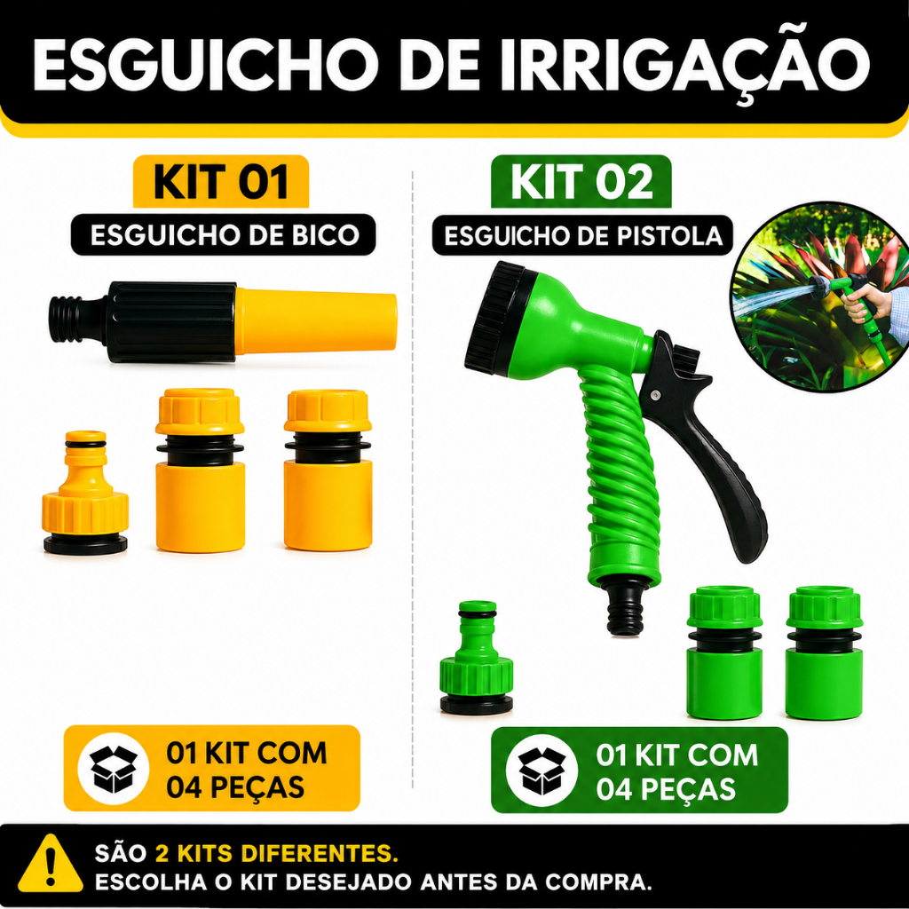 Kit Irrigação Esguicho ou Pistola Bico Ponteira Mangueira Engate Rápido Jardim Lavagem Rega Jardim Pulverizador