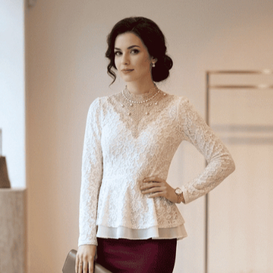Blusa De Renda Feminina Gola Alta Perolas Manga Longa Festa Elegante Peplum Casual Fina Luxo