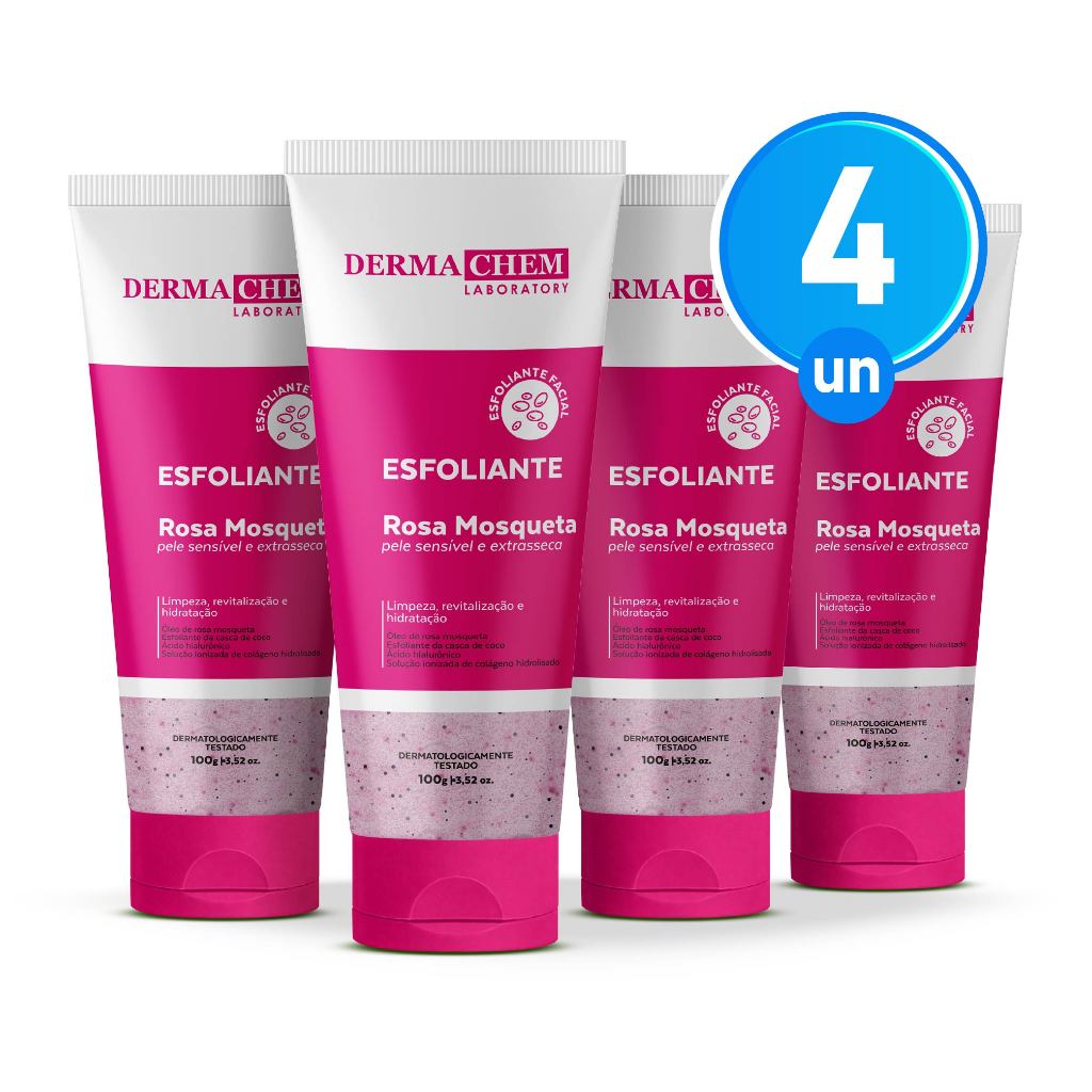Kit 4 Gel Esfoliante Rosa Mosqueta 100ml Dermachem