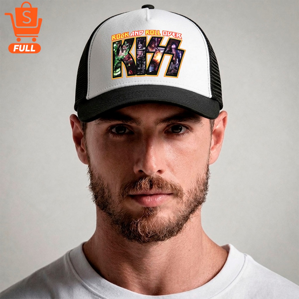 Boné KISS Rock and Roll Over Estilo Clássico Estampado Aba Curva com Redinha Dia a Dia Streetwear