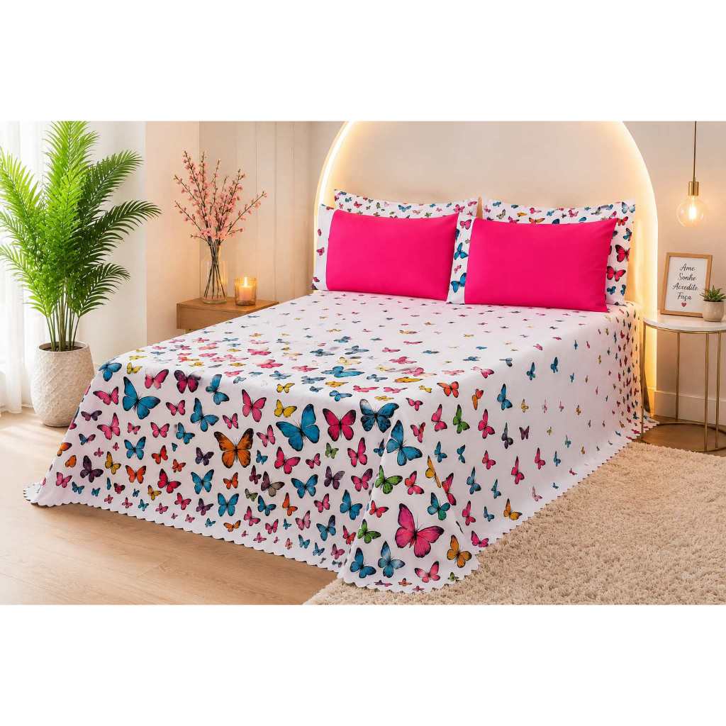 Jogo de Cama Casal  3 peças  Kit Cobre Leito Queen Colcha Estampada Casal Borboleta Jogo de Cama Decorativo Borboleta