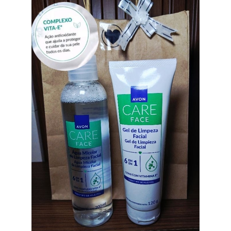kit Combo 01 Água Micelar Facial 6 em 1 Complexo Vitamina E 200ml 01 Gel Limpeza Facial 120g Avon Care Vegano.