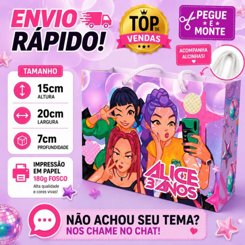 10 | 20 | 30 Sacolinhas Surpresa Lembrancinha Personalizada Guerreiras KPOP - Untrix - PEGUE E MONTE
