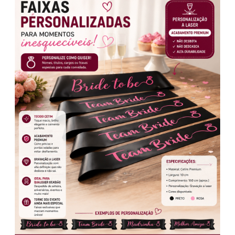 5 Faixas Bride E Team Bride para Despedida De Solteiro óculos bride to be Noiva Chá de Panela Cores Preto Branco