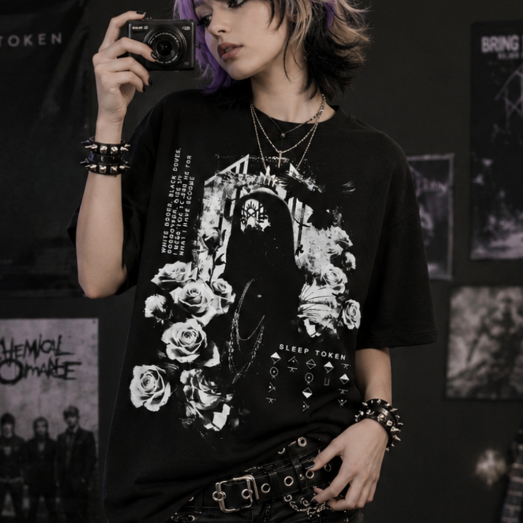 Camiseta Sleep Token Dark Banda Alternativa Rock Rosas Estampada 100% Algodão