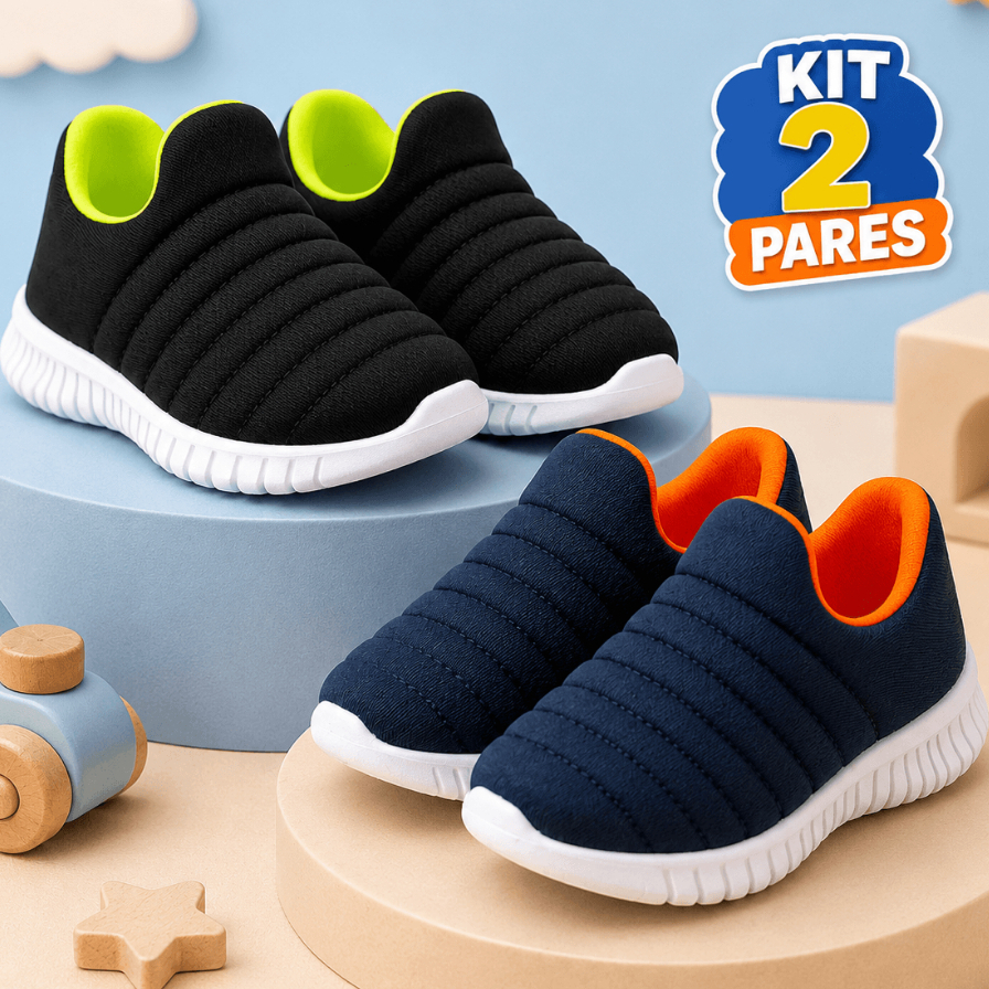 Kit 2 Pares Tênis Infantil Menino Calce Facil Escolar Macio Sola Antiderrapante Sapato Confortável