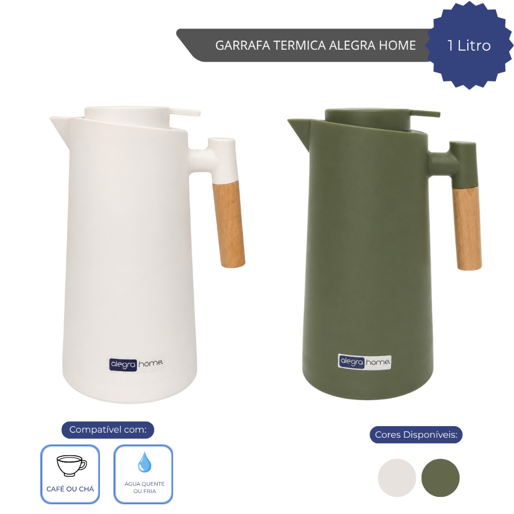 Garrafa Termica 1Litro Cabo Madeira Moderna Alegra Home Premium