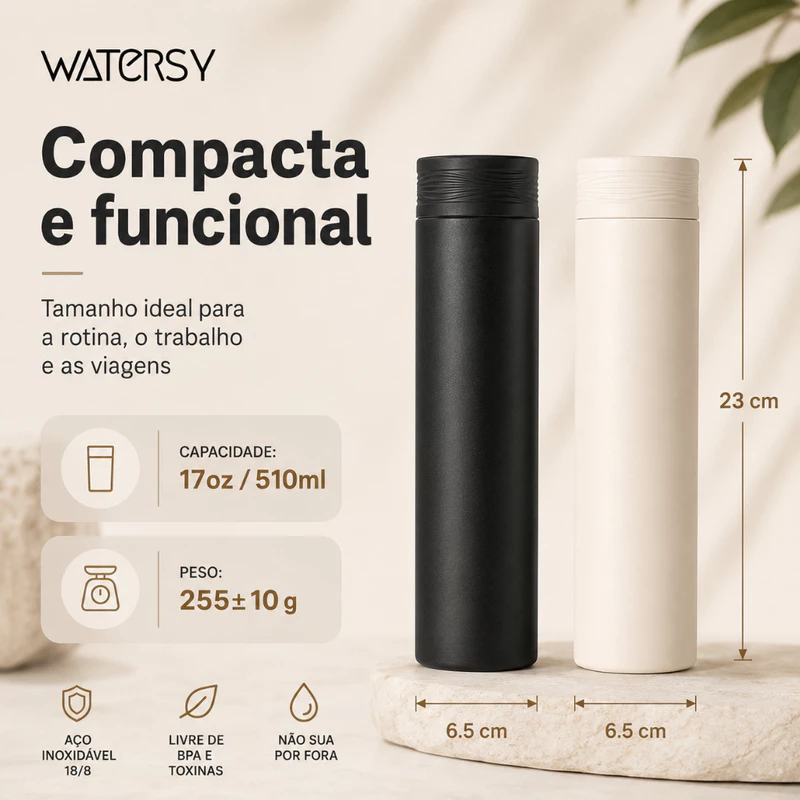 Garrafa Térmica Watersy 510ml em Inox 18/8 a Vácuo Antivazamento — foto 5