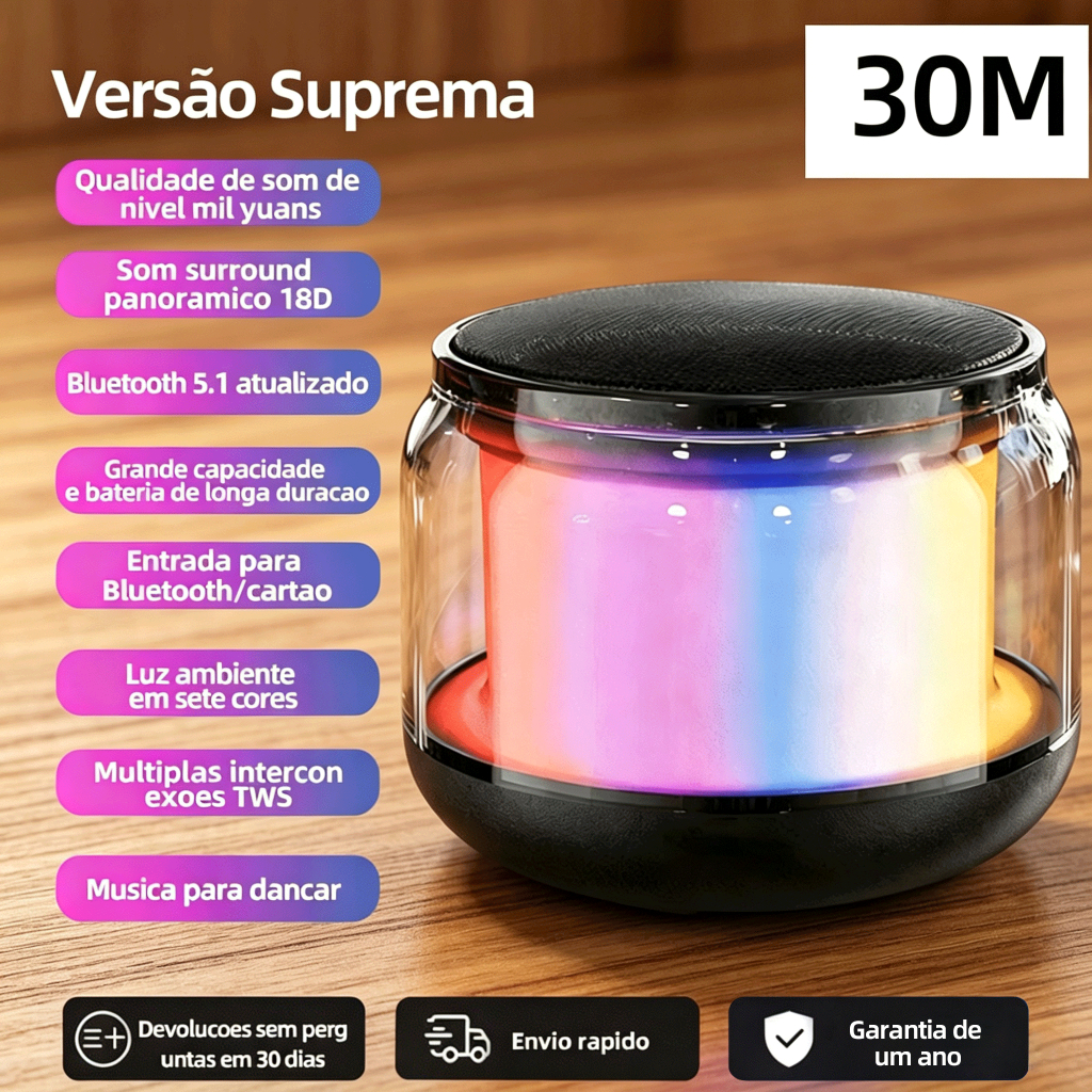 Mini Caixa De Som Bluetooth 5.0 Portátil sem Fio Com Graves Profundos e Luz colorido