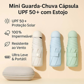 Mini Guarda-Chuva Portátil Dobravel UPF50+ Cápsula Ultra Leve com Estojo Proteção UV - YS02