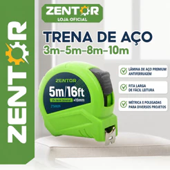 Trena Deli Zentor 3m 5m 8m 10m com Trava ABS+TPR Fita Métrica Profissional