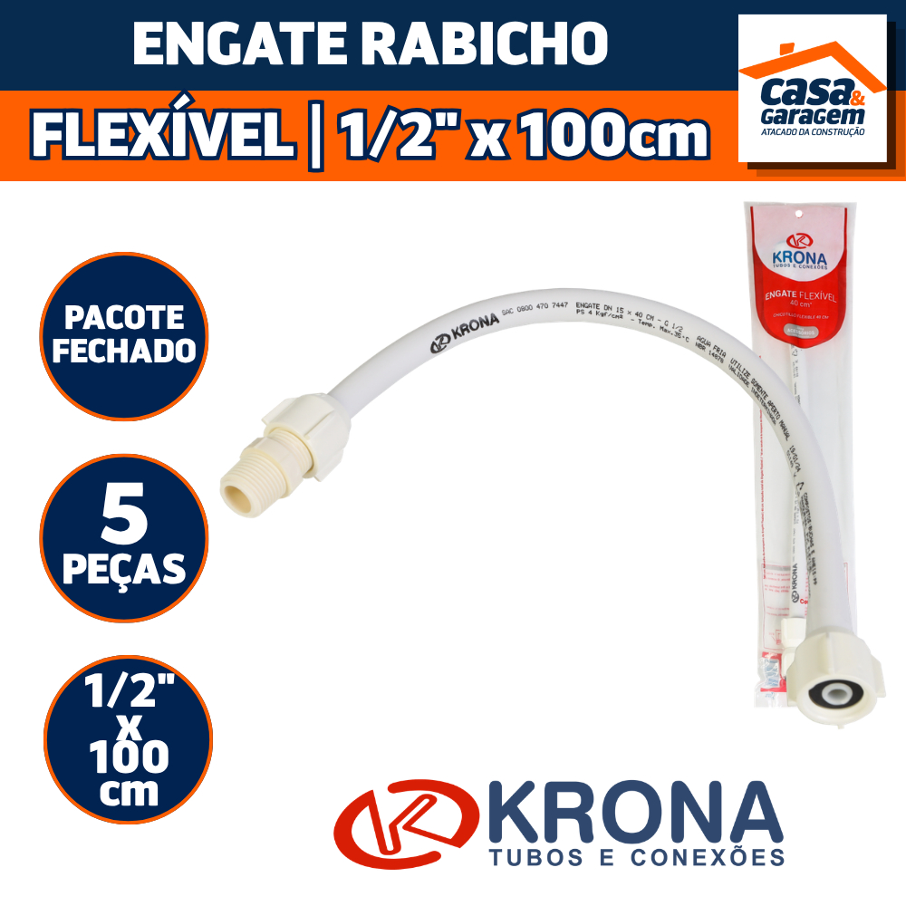 Kit Com 5 Engate Rabicho Flexível 1/2" X 100cm 745 Krona