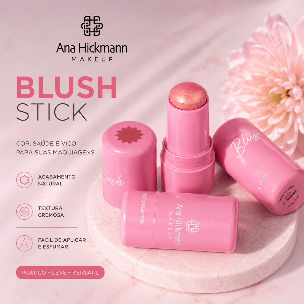 Blush em Bastão Stick Brigitte ou Carmen Vegano Ana Hickmann
