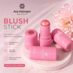 Blush em Bastão Stick Brigitte ou Carmen Vegano Ana Hickmann