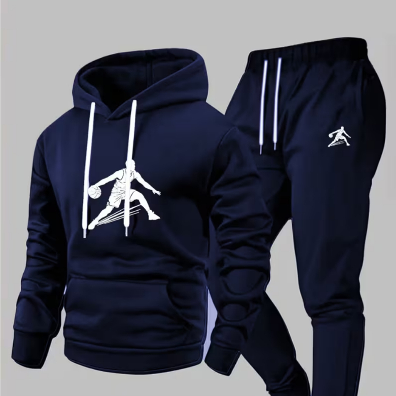 Kit Conjunto Blusa e Calça Moletom Masculino Basquete Estiloso Moderno Confortável Inverno