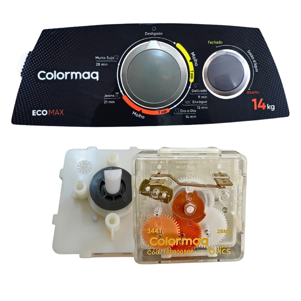 Kit Timer Botão E Adesivo Tanquinho Colormaq Ecomax 14 Kg