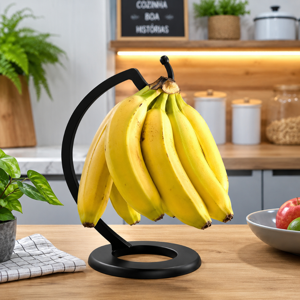 Suporte Para Bananas Fruteira Suspensa Organizador De Cozinha Porta Frutas Decorativo Preto Cozinha