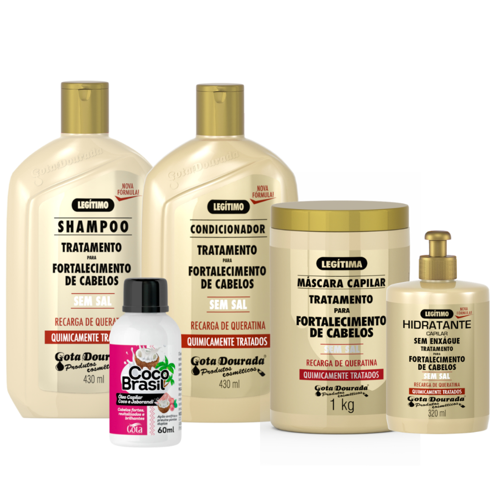Kit Completo Gota Dourada Quimicamente Tratados + Óleo Capilar Coco e Jaborandi 60ml