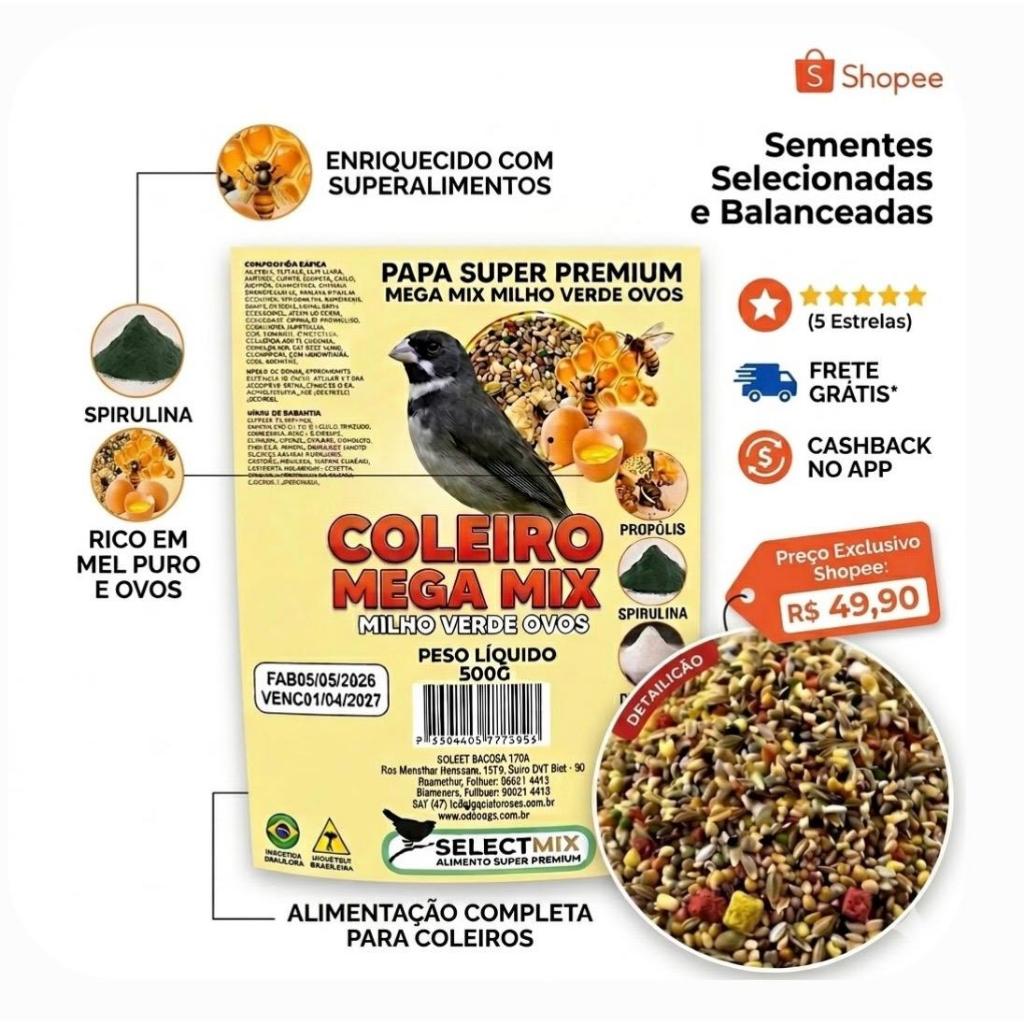 Mega Mix Coleiro com Destroxe, Perila e Óleo de figado de bacalhau 500g / Alimento para coleiro / Sementes para Coleiro