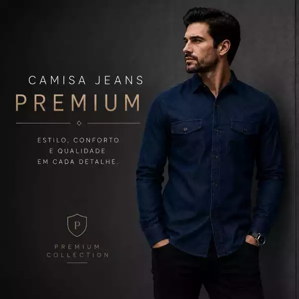 Camisa Social Jeans Premium Slim Confort Masculina Manga Longa Executivo Diretoria Escritório