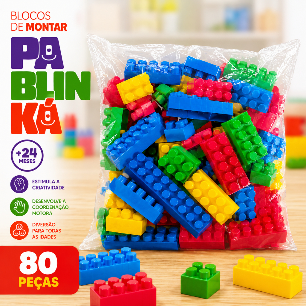 Blocos de Montar Didáticos 80 peças grandes coloridas