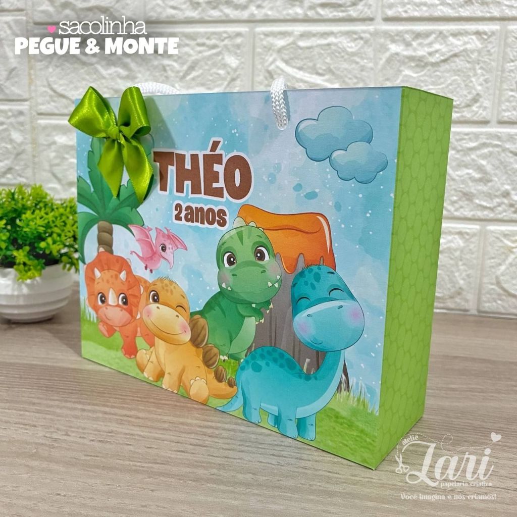 Sacolinha DINOSSAURO BABY Personalizada PEGUE E MONTE | Lembrancinhas | Festa | Aniversário