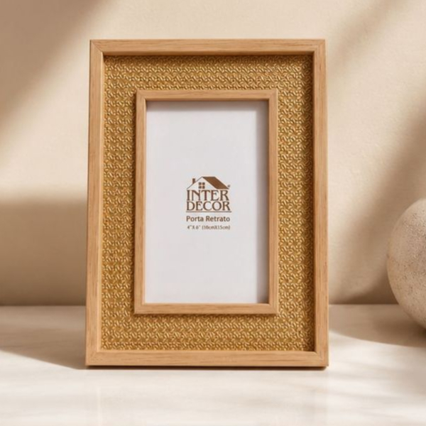 Porta Retrato 10x15 Decorativo Moldura Estilo Palhinha Indiana Texturizada Mesa Sala Quarto Porta Foto Quadro Elegante