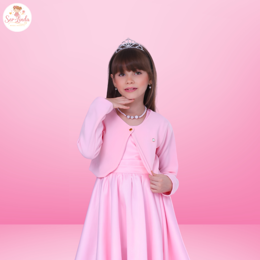 Bolero Infantil Menina Rosa Bebe Pérola Batizado Daminha Festa Luxo Casaco Quentinho Fofo