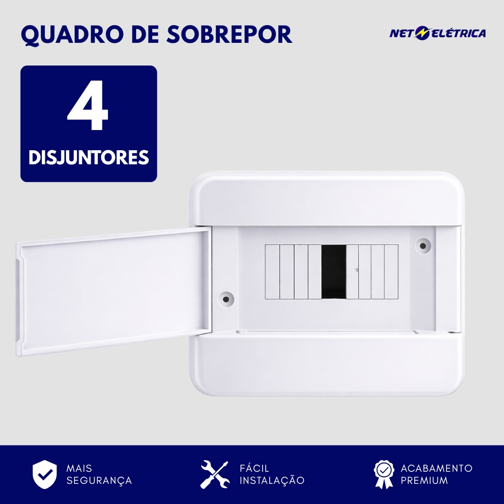 Quadro de distribuição energia elétrica para 4 Disjuntores Din Branco Sobrepor