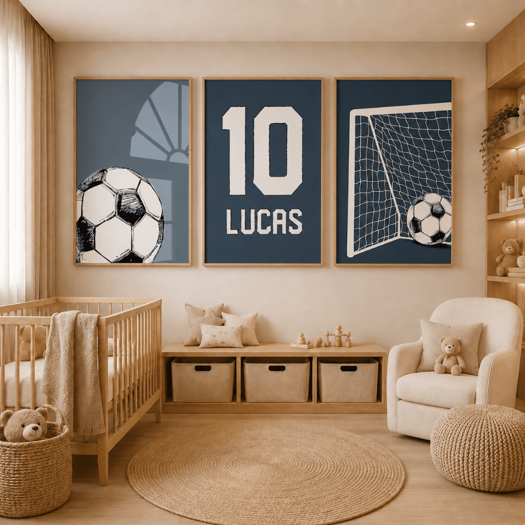 Quadro Decorativo Futebol Bola Rede *NOME E NÚMERO PERSONALIZADO* Quarto Menino