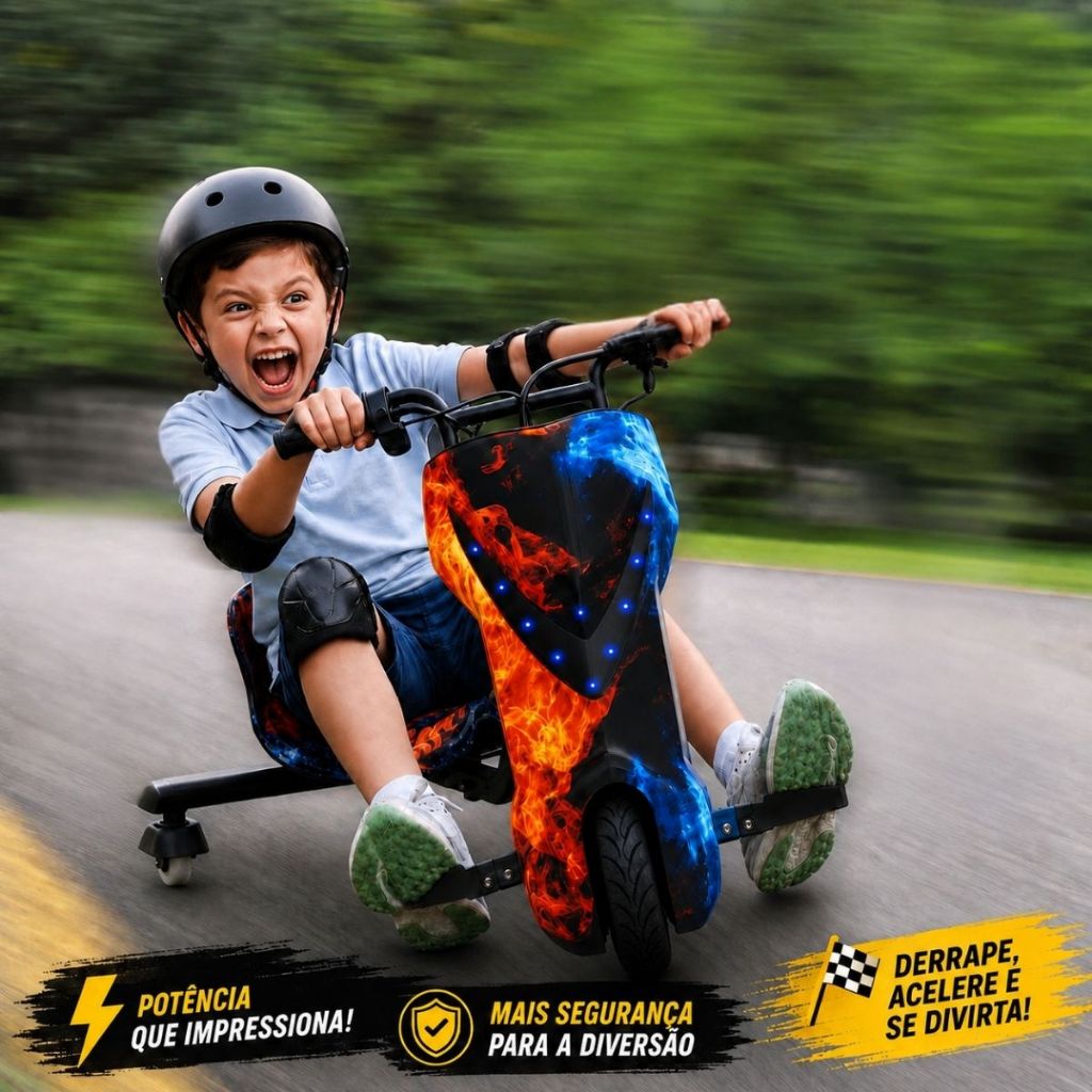 Patinete Motorizado Triciclo Elétrico Drift Infantil 8'' Polegadas Bluetooth