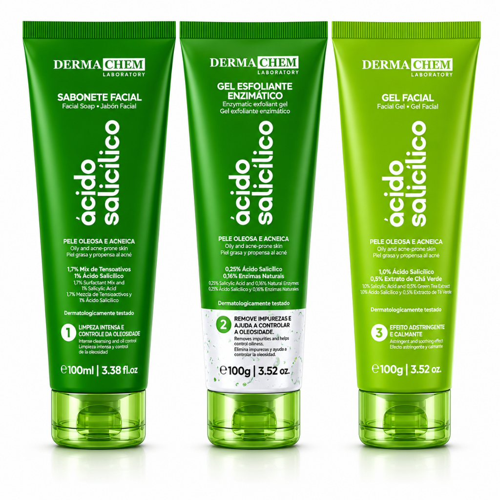 Kit Dermachem Ácido Salicílico Sabonete + Esfoliante + Gel