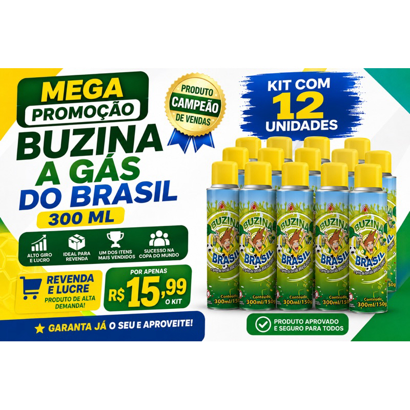 kit com 12 buzina do Brasil de 300 ML para copa do mundo